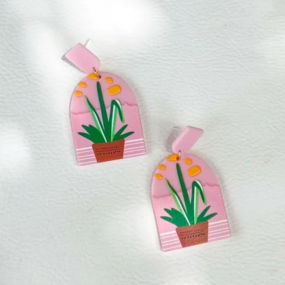 NWOT Hand Painted Geometric Drop Earrings